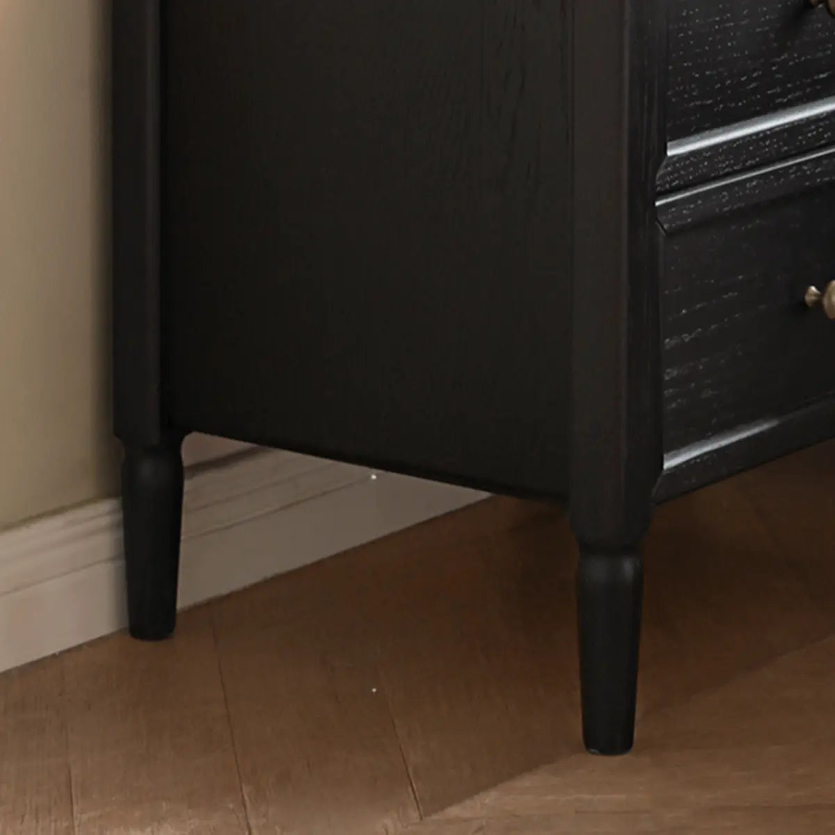 Square Oak wood Black 2-Drawer Bedside Cabinet with Legs Image - 11