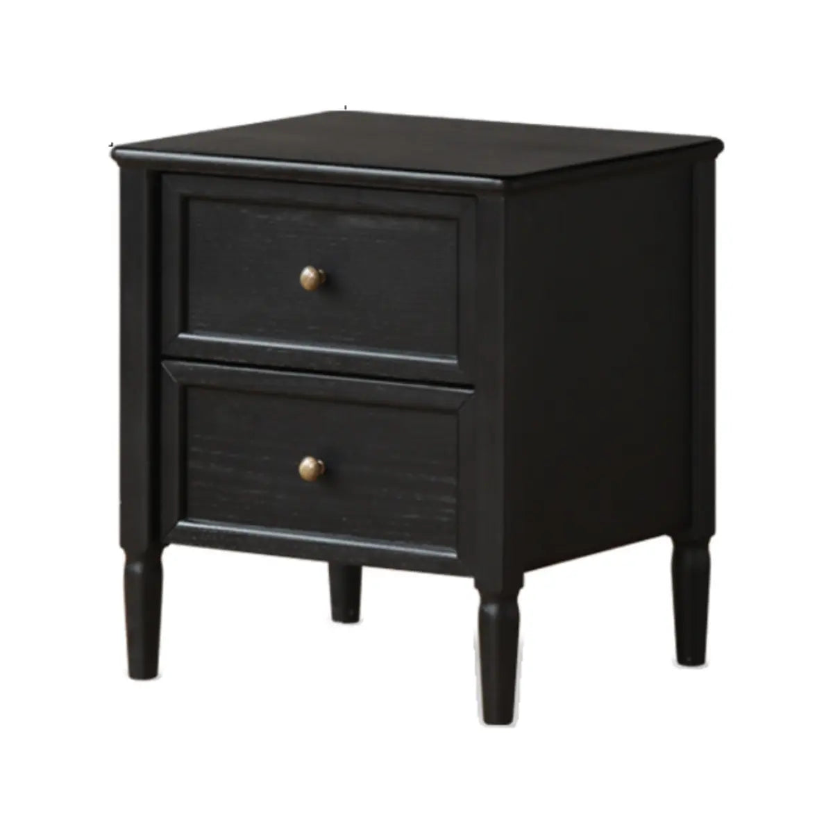 Square Oak wood Black 2-Drawer Bedside Cabinet with Legs Image - 2