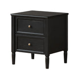 Square Oak wood Black 2-Drawer Bedside Cabinet with Legs Image - 2