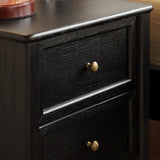 Square Oak wood Black 2-Drawer Bedside Cabinet with Legs Image - 5