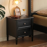 Square Oak wood Black 2-Drawer Bedside Cabinet with Legs Image - 8