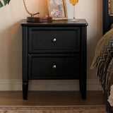 Square Oak wood Black 2-Drawer Bedside Cabinet with Legs Image - 9