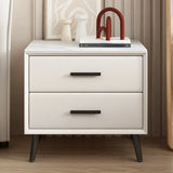 Square Off-White 2 Drawers Storage Stone Nightstand Image - 1