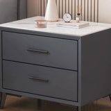 Square Off-White 2 Drawers Storage Stone Nightstand Image - 14