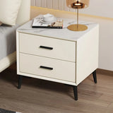 Square Off-White 2 Drawers Storage Stone Nightstand Image - 2