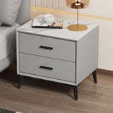 Square Off-White 2 Drawers Storage Stone Nightstand Image - 3