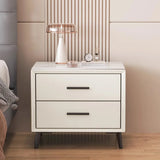 Square Off-White 2 Drawers Storage Stone Nightstand Image - 6