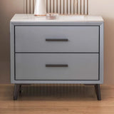 Square Off-White 2 Drawers Storage Stone Nightstand Image - 8