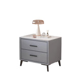 Square Off-White 2 Drawers Storage Stone Nightstand Image - 9