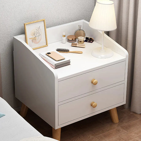 Square Shelves Warm White Wood Drawer Storage Nightstand Image - 2