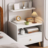 Square Shelves Warm White Wood Drawer Storage Nightstand Image - 4