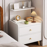 Square Shelves Warm White Wood Drawer Storage Nightstand Image - 6