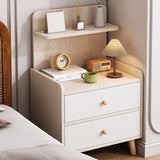 Square Shelves Warm White Wood Drawer Storage Nightstand Image - 8