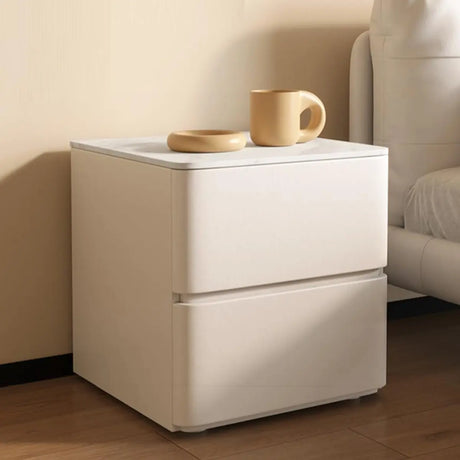 Square Sintered Stone Drawers White Bedside Cabinet Image - 1