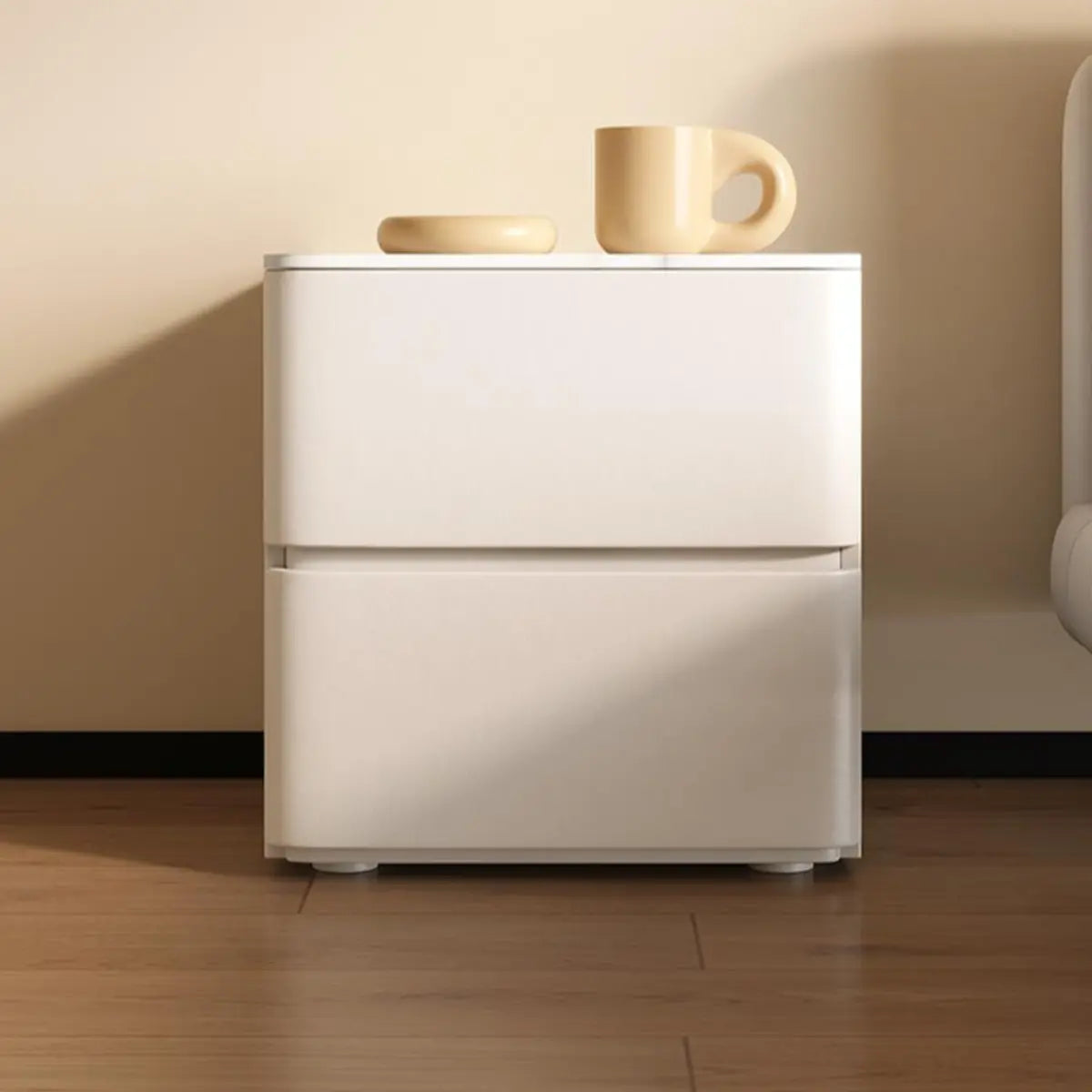 Square Sintered Stone Drawers White Bedside Cabinet Image - 4