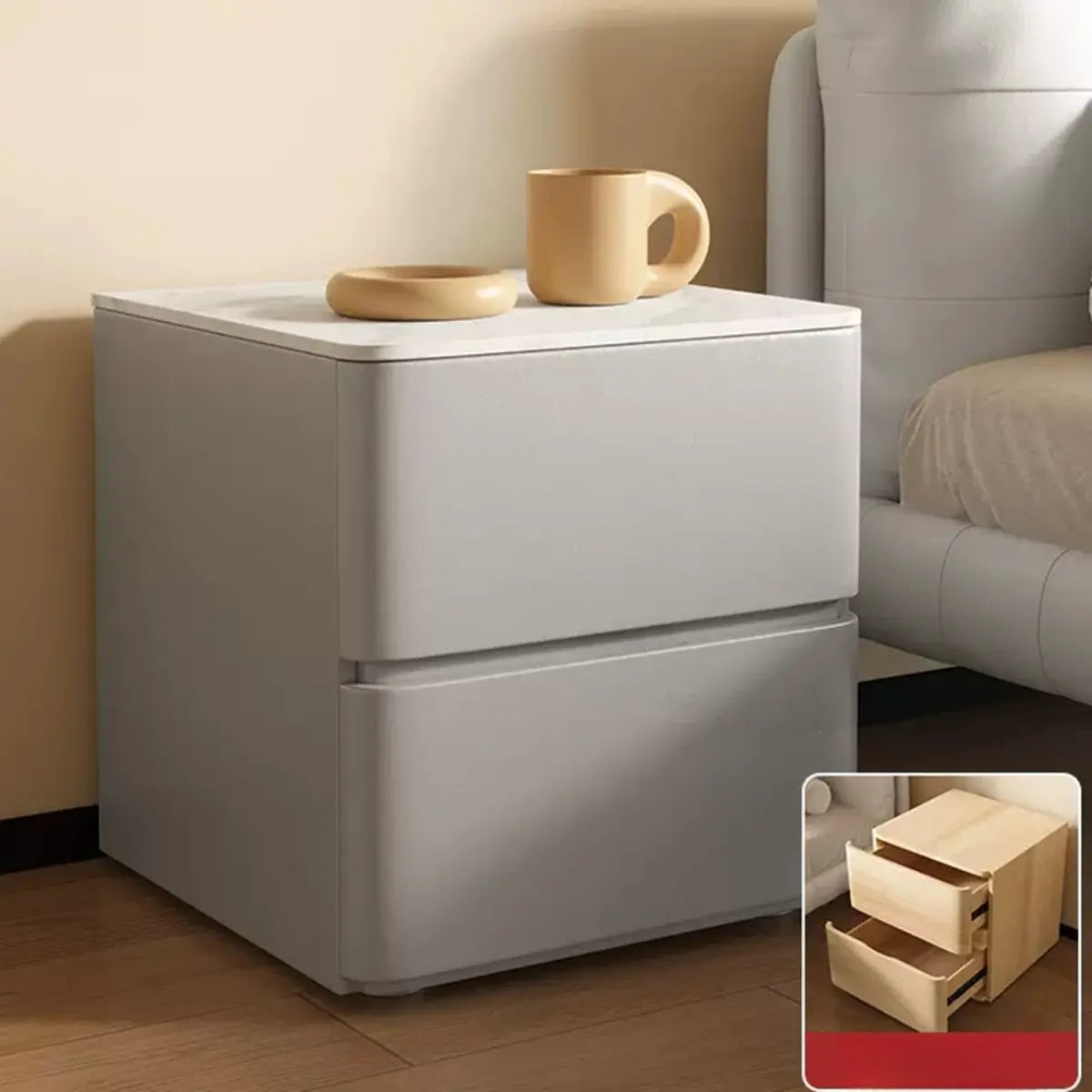 Square Sintered Stone Drawers White Bedside Cabinet Image - 5