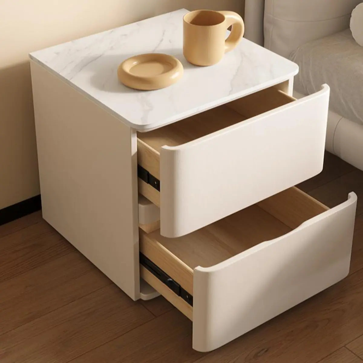 Square Sintered Stone Drawers White Bedside Cabinet Image - 6