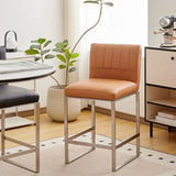 Square Sled Base Faux Leather Armless Backrest Bar Stool Image - 7