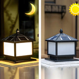 Square Solar Outdoor Lantern Black Patio Post Light Image - 13