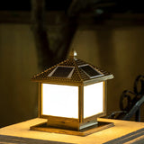 Square Solar Outdoor Lantern Black Patio Post Light Image - 2