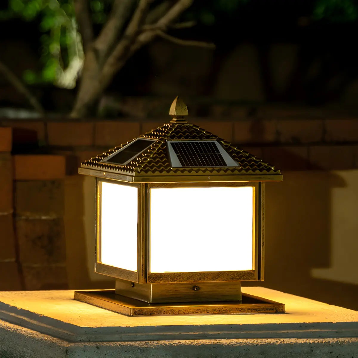 Square Solar Outdoor Lantern Black Patio Post Light Image - 3