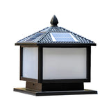 Square Solar Outdoor Lantern Black Patio Post Light Image - 5