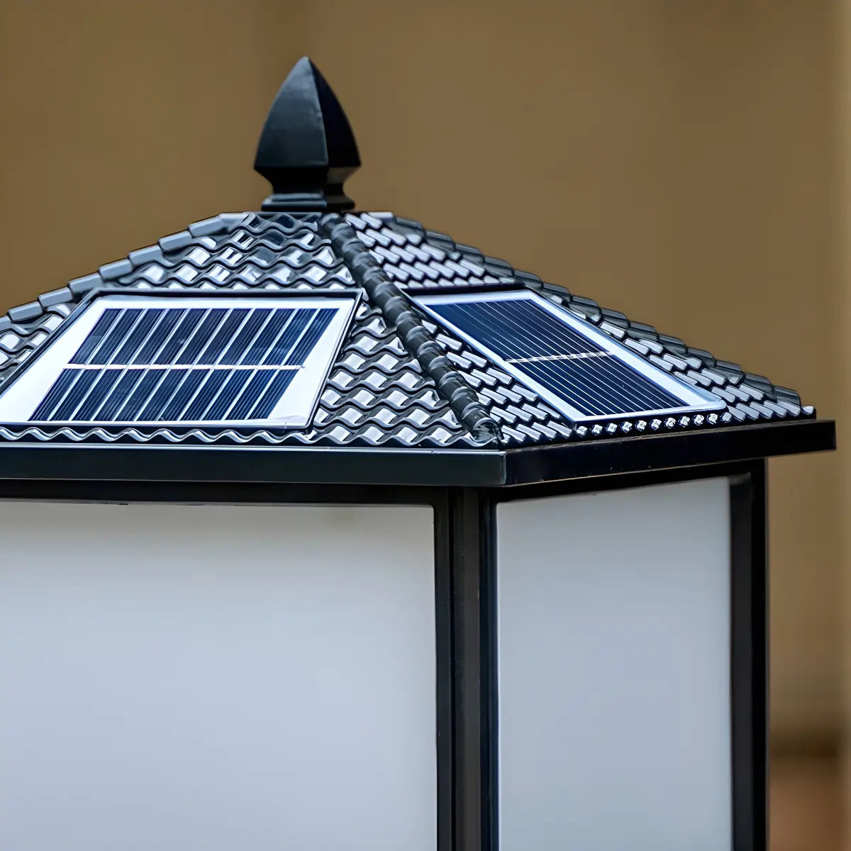 Square Solar Outdoor Lantern Black Patio Post Light Image - 7