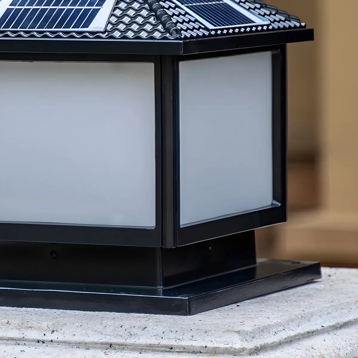 Square Solar Outdoor Lantern Black Patio Post Light Image - 9