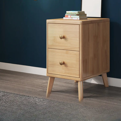 Square Solid Wood Natural 2-Drawer Nightstand with Legs Image - 1