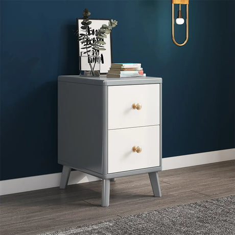 Square Solid Wood Natural 2-Drawer Nightstand with Legs Image - 2