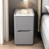 Square Stone and Wood Grey Drawers Bedside Cabinet Image - 2