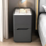 Square Stone and Wood Grey Drawers Bedside Cabinet Image - 9