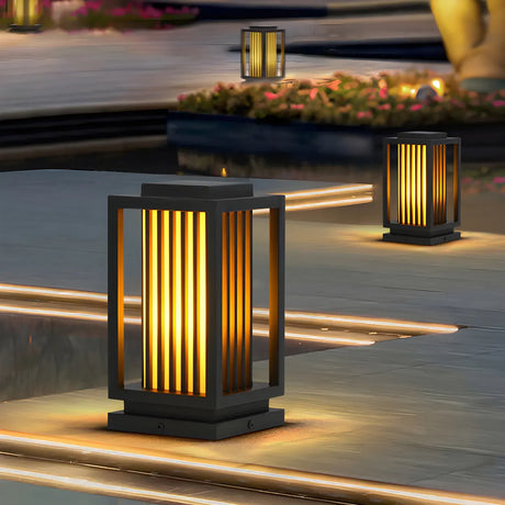 Square Stylish Metal Lantern Pathway Outdoor Table Lamp Image - 1