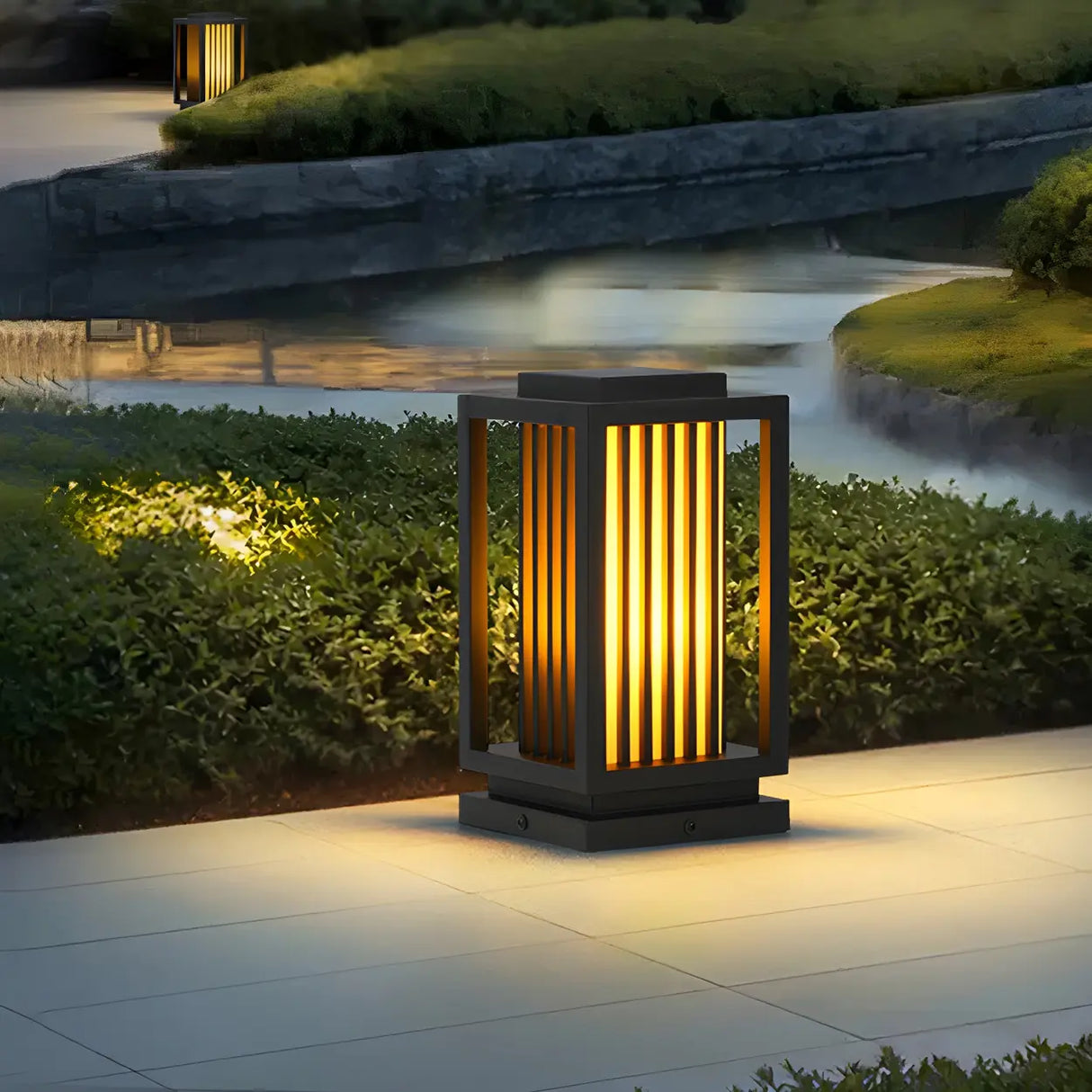 Square Stylish Metal Lantern Pathway Outdoor Table Lamp Image - 3