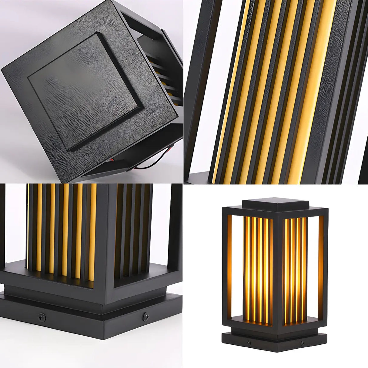 Square Stylish Metal Lantern Pathway Outdoor Table Lamp Image - 8