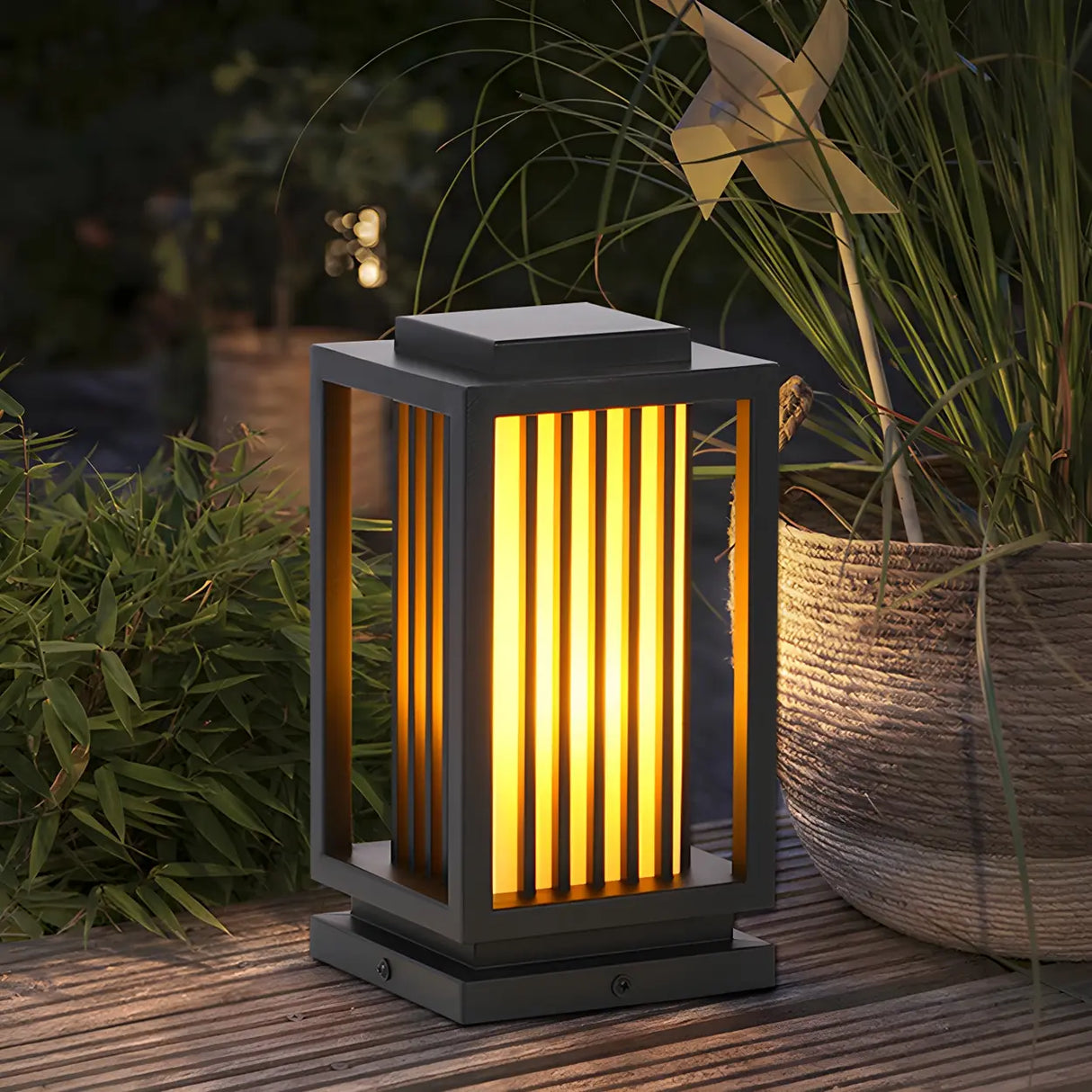 Square Stylish Metal Lantern Pathway Outdoor Table Lamp Image - 9