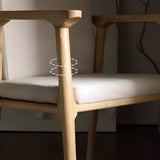 Square Upholstered Backrest Arm Wood Dining Chair Beige Image - 11