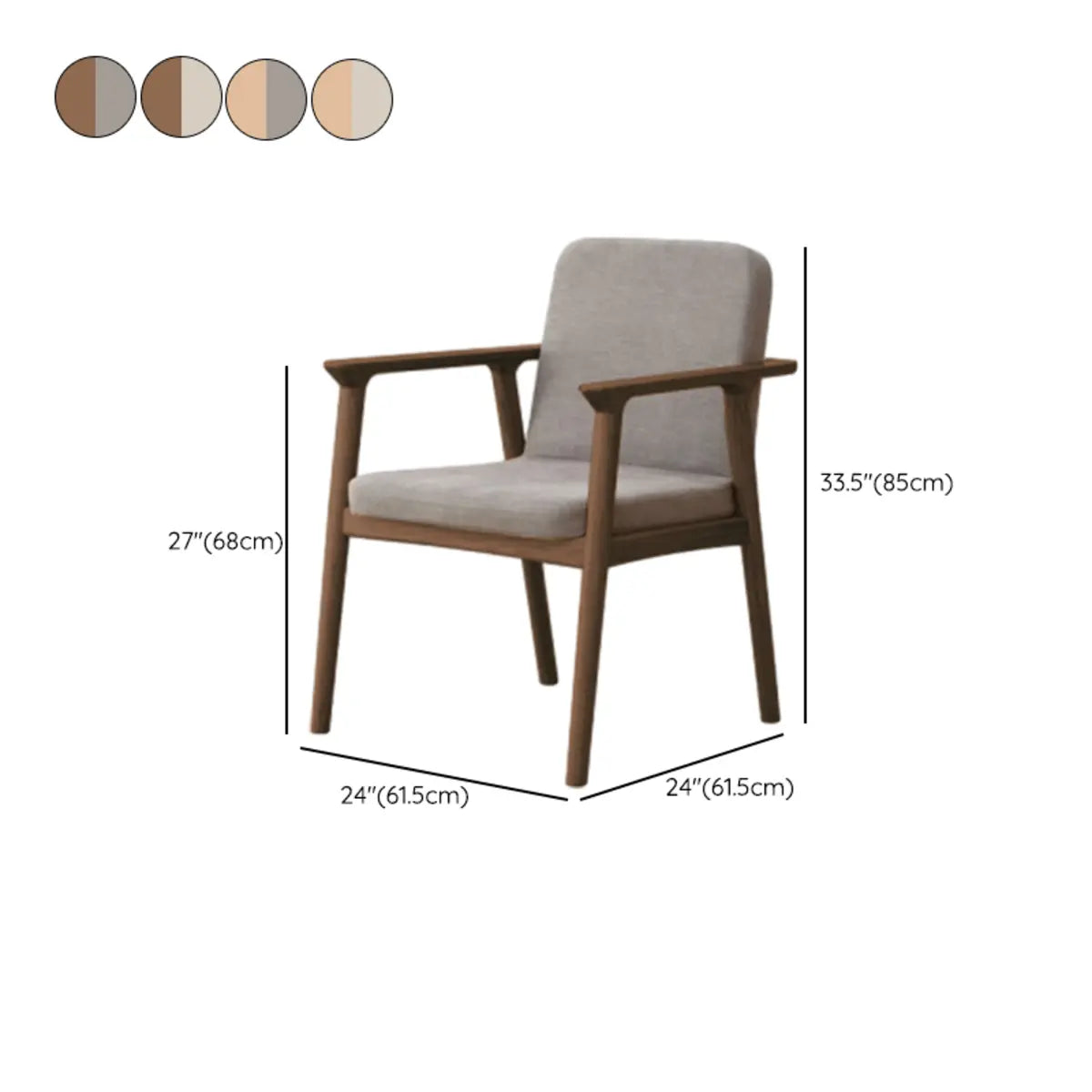 Square Upholstered Backrest Arm Wood Dining Chair Beige 