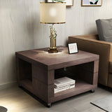 Square Walnut Wood Double Tier Side Table with Shelf Image - 3