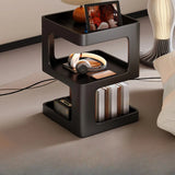 Square White Tray Top Storage End Table with Shelves Image - 10