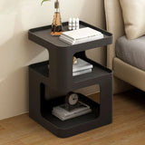 Square White Tray Top Storage End Table with Shelves Image - 14