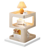 Square White Tray Top Storage End Table with Shelves Image - 4