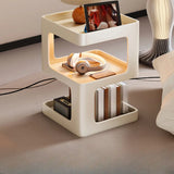 Square White Tray Top Storage End Table with Shelves Image - 6