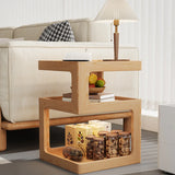 Square Wood 2 Tiers Cream Natural Storage Side Table Image - 18