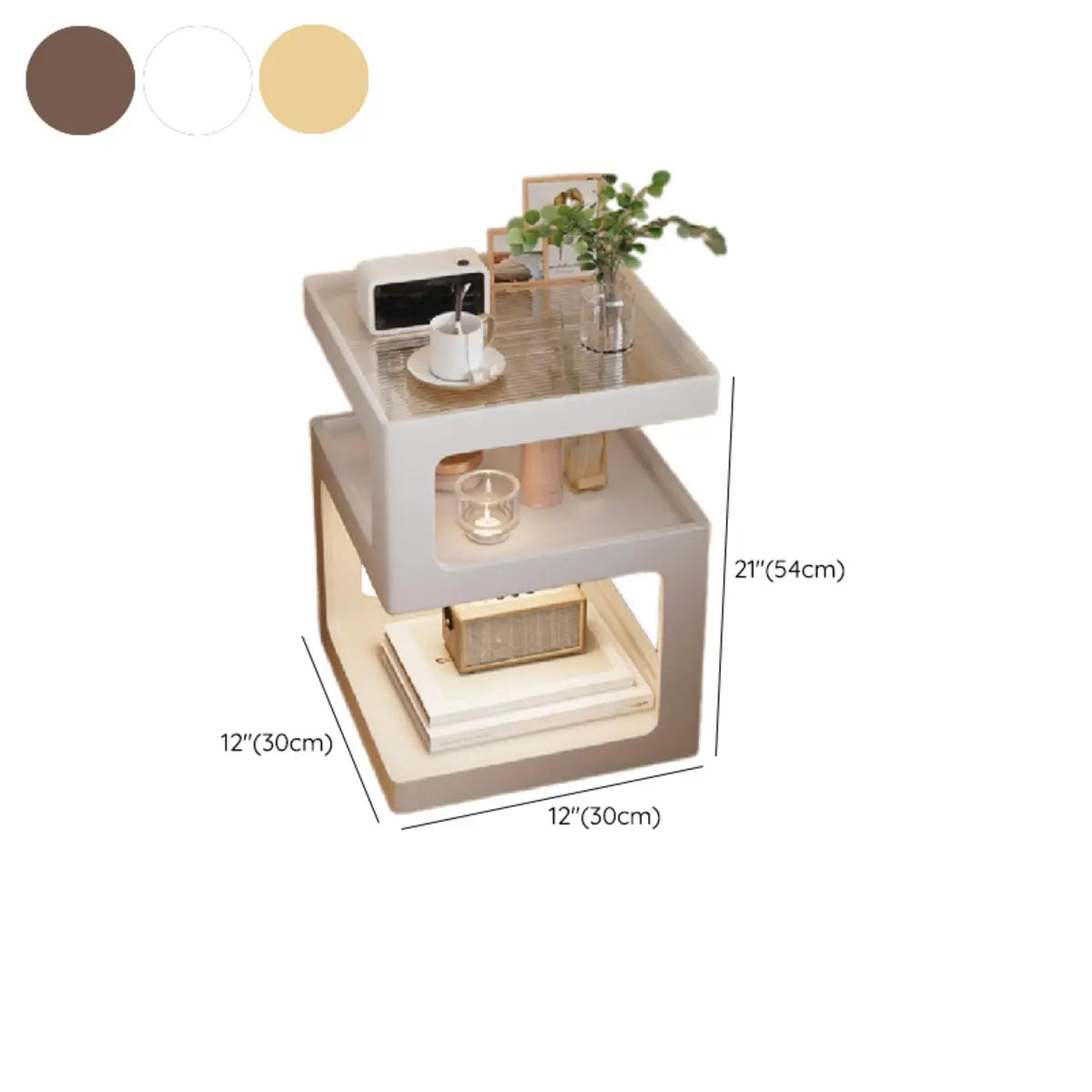 Square Wood 2 Tiers Cream Natural Storage Side Table 