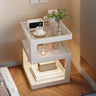 Square Wood 2 Tiers Cream Natural Storage Side Table Image - 3