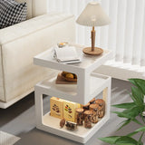 Square Wood 2 Tiers Cream Natural Storage Side Table Image - 6