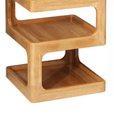 Square Wood 2 Tiers Cream Natural Storage Side Table Image - 8