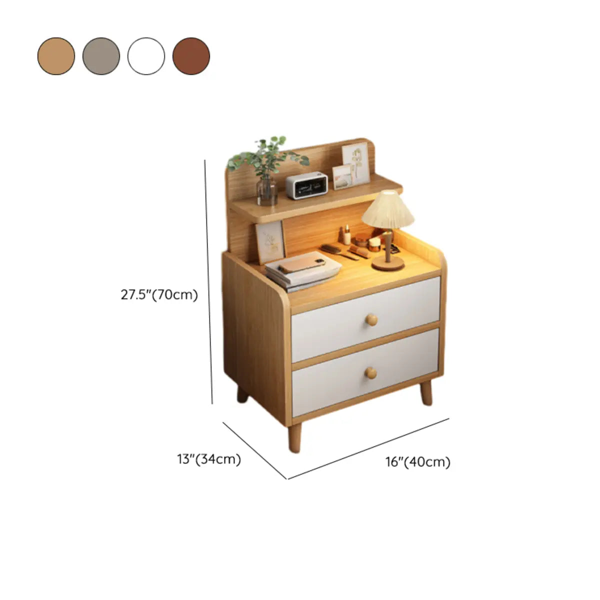 Square Wood Nut-Brown 2-Drawer Nightstand with Shelves Image - 20