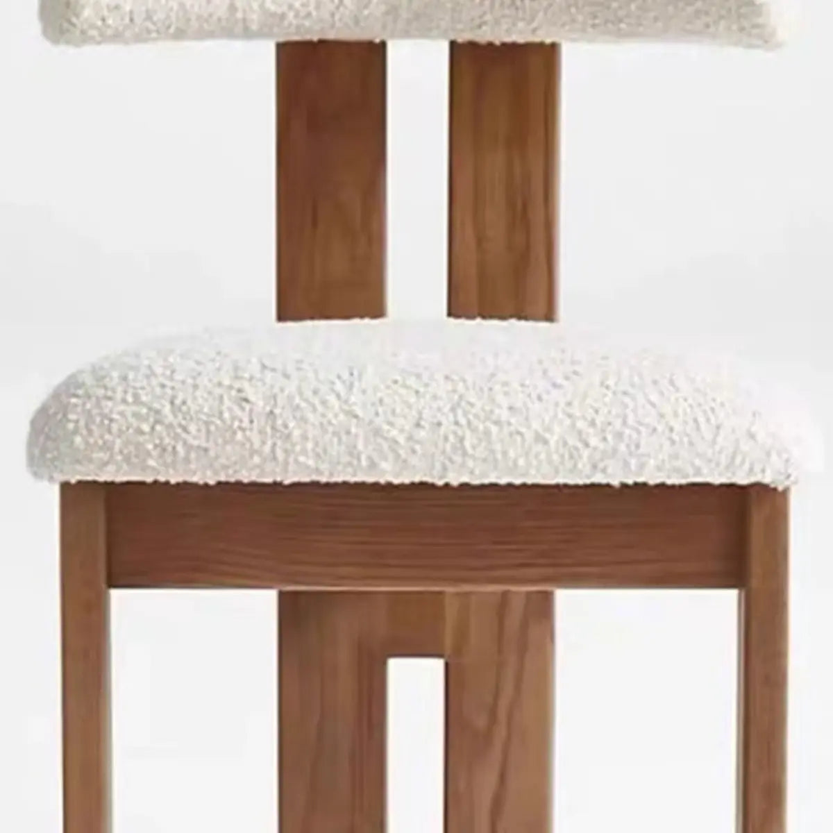 Square Wood Slat Back White Sherpa Armless Dining Chair Image - 4